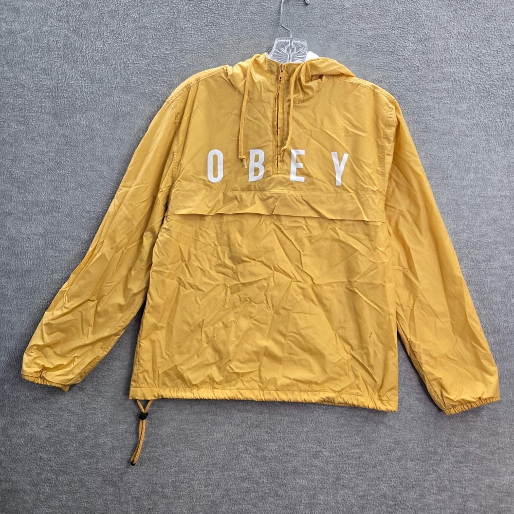 Obey Women Sweatshirt Small Yellow Windbreaker Cropped Hoodie 1/4 Zip READ